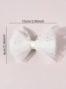2pcs/Pack White Sheer Mesh Pearl Hair Clips, Mother's Day Kids Hair Accessories, Wedding Season Gift - White - View 6