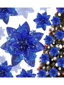 10/18pcs Artificial Shiny Christmas Flower Set, Includes 8 Christmas Flowers And 8 Clips, Easy Installation & Maintenance Free, Suitable For Wedding Celebration, Christmas Tree, Wreath And Decoration - Christmas Flower Set - View 5