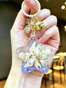 1pc Ocean Style Shell & Star Bag Charm, Colorful Transparent Acrylic Quicksand Keychain, Cute Pendant For Girls' Handbags And Backpacks, Multiple Colors Available - Multicolor - View 7