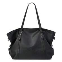 Women Black Crinkled Tote Shoulder Bag, Star Rivet Decor Adjustable Strap Large Capacity Casual Daily Handbag - Multi-color - View 8