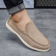 Luxury Men's Slip-On Penny Loafers Solid Color Faux Suede Fabric Casual Shoes - Khaki - View 6