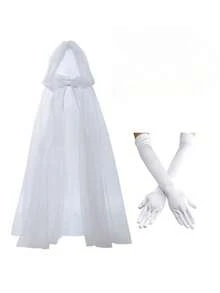 3pcs Women Gothic Witch Cosplay Costume - Dark Witch Long Dress With Cape And Gloves, Full Body Performance Outfit, Suitable For Theme Party, Stage Performance, Solid Color Machine Washable, Halloween - Multicolor - View 11
