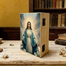 1pc Wooden Storage Box, Gift Box With Sacred Illustration, Prayer Box, Small Keepsake Organizer For Home Decor, Spiritual Items Storage, Keepsake Organization, Rustic Spiritual Home Decor - Multicolor - View 6