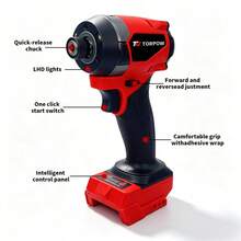 TORPOW Brushless Cordless Impact Driver, Max Torque 300N.M, 0-3600RPM Adjustable No-Load Speed, 3-Ring LED Work Light, Handheld Wireless Electric Screwdriver, Suitable For Car Repair, Furniture Installation And Bolt Fastening - Red - View 5