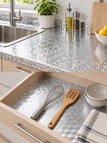 Aluminum Foil Kitchen Sink Sticker, Heat Resistant Oil Proof Waterproof Wallpaper, Orange Peel Texture Self-Adhesive Liner, For Drawers, Sinks, Cabinets, Mildew Proof Wall Protection Splash Film - Multicolor - View 2