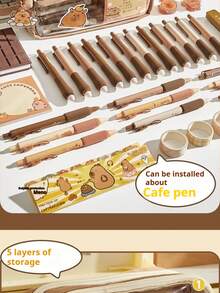 33pcs/7pcs/226pcs/128pcs Set, Capybara Print Pencil Case Set With Animal Pattern Desktop Storage Box, Suitable For Animal Lovers, Practical Gift For Daily Use And Back To School - Coffee Brown - View 10