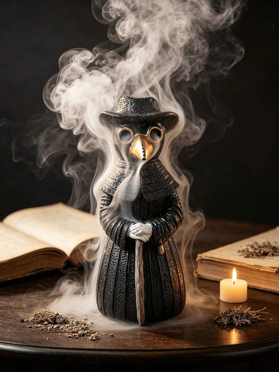 1pc Steampunk Plague Doctor Incense Burner, Black & Gold Color Scheme, Living Room Bedroom Office Bookshelf Countertop Desktop Decoration Ornament, Creative Gift, Relaxing Atmosphere, Dark Academia Gothic Style - 1PC2 - View 1