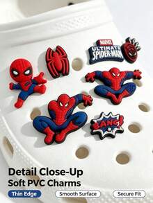 Disney Spider-Man Clog Shoe Charms Set, Soft PVC Shoe Buckles, Multiple Marvel Superhero Designs. Soft Rubber Material Flexible, Waterproof And Fade-Resistant, Easy Press Installation, Securely Fits Into Shoe Holes Without Falling Off. Free Mix And Match DIY, Create Personalized Cool Clogs, Christmas, Birthday Gift, Holiday Party. - Multicolor - View 3