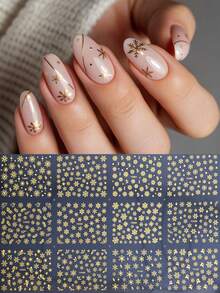 3D Gold Snowflake Christmas Nail Stickers 1 Sheet 12 Different Snowflake Designs Metal Gold Snowflake Nail Decals Winter Christmas Self-Adhesive Nail Art Decoration Home DIY Easy To Use - Gold - View 2
