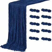 16 Pack Navy Blue Cheesecloth Table Runners, Gauze Table Runner, Rustic Boho Sheer Cheese Cloth Fabric Runner, Long Wrinkled Table Decor Bulk For Wedding, Party, Bridal Shower, Baby Shower, Birthday, Reception, Thanksgiving, Christmas, Garden Party - Navy Blue - View 15