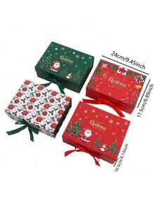 Large Christmas Gift Box With Bow, Red And Green Santa Claus Pattern Design, Suitable For Christmas, Home Decor, Christmas Gifts, Gift Wrapping And Holiday Decoration - One Size Fits All - View 11