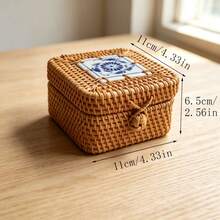 5.51" Diameter X 2.95" Height Handmade Woven Rattan Storage Box, Desktop Organizer - View 12