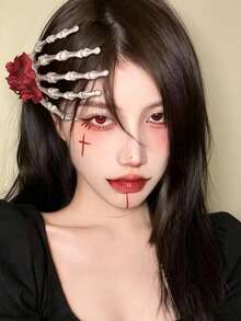 1PC Halloween Rose Skull Hand Hair Clip, Gothic Style Bone Hand Hair Accessory, Dark Exaggerated Ghost Claw Decorative Ornament - Multicolor - View 4