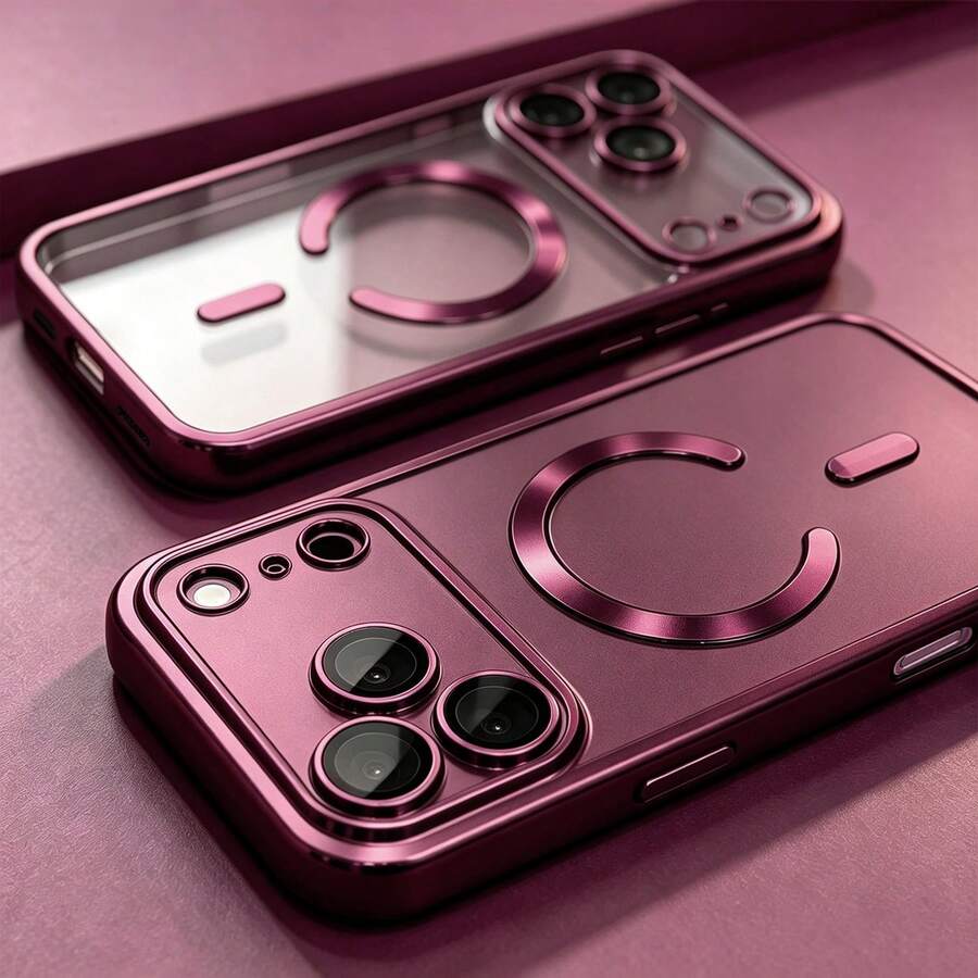 Magnetic Transparent Phone Case, Compatible With IPhone 18 Pro Max 18 Pro, With Camera Lens Protection, Electroplated Frame, Thin Soft TPU Protective Shell, Suitable For 17 Pro Max 16 Pro Max 15 14 Plus 13 12 11 XS Max XR 7 8 Plus SE 2022 - Cherry Red - View 1