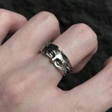 Vintage Silver Face Ring, Greek Mythology Jewelry, Adjustable Open Ring, Sculptural Portrait Ring, Gothic Statement Ring, Antique Style - Multicolor - View 11