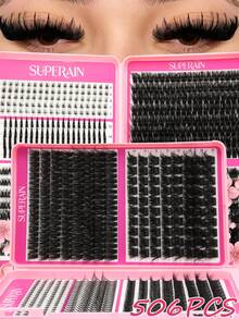 506 قطعة رموش صناعية، 5 أنماط مختلفة، D-Roll تمديد الرموش DIY في المنزل، سعة كبيرة، مناسبة للمكياج الطبيعي الكثيف والناعم، مناسبة للمبتدئين، مناسبة لجميع المناسبات، رموش، رموش صناعية، كتاب الرموش - D - مشاهدة 2