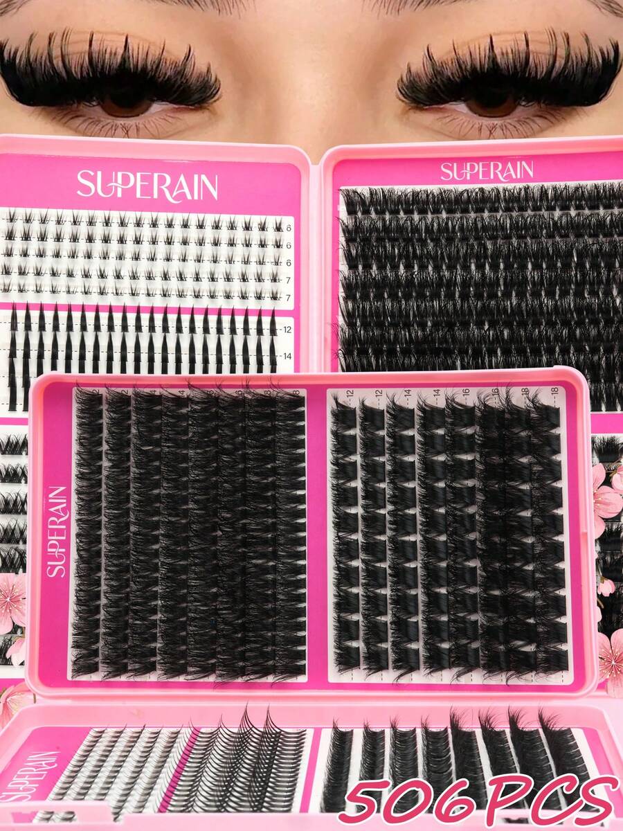 506pcs False Eyelashes Book, 5 Different Styles, D-Roll DIY Home Eyelash Extensions, Large Capacity, Suitable For Thick Fluffy Natural Makeup, Suitable For Beginners, Suitable For All Occasions, Eyelashes, False Eyelashes, Eyelash Book - D - View 1