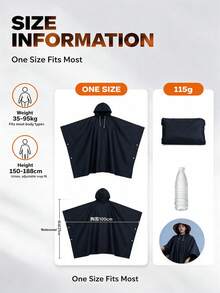 Unisex Adult Black Raincoat, Waterproof Hooded Lightweight Reusable EVA Raincoat, Drawstring Hood With Snap Buttons, Portable Foldable Pocket Size, Suitable For Hiking, Camping, Cycling, Travel, Outdoor Emergency - Black - View 4
