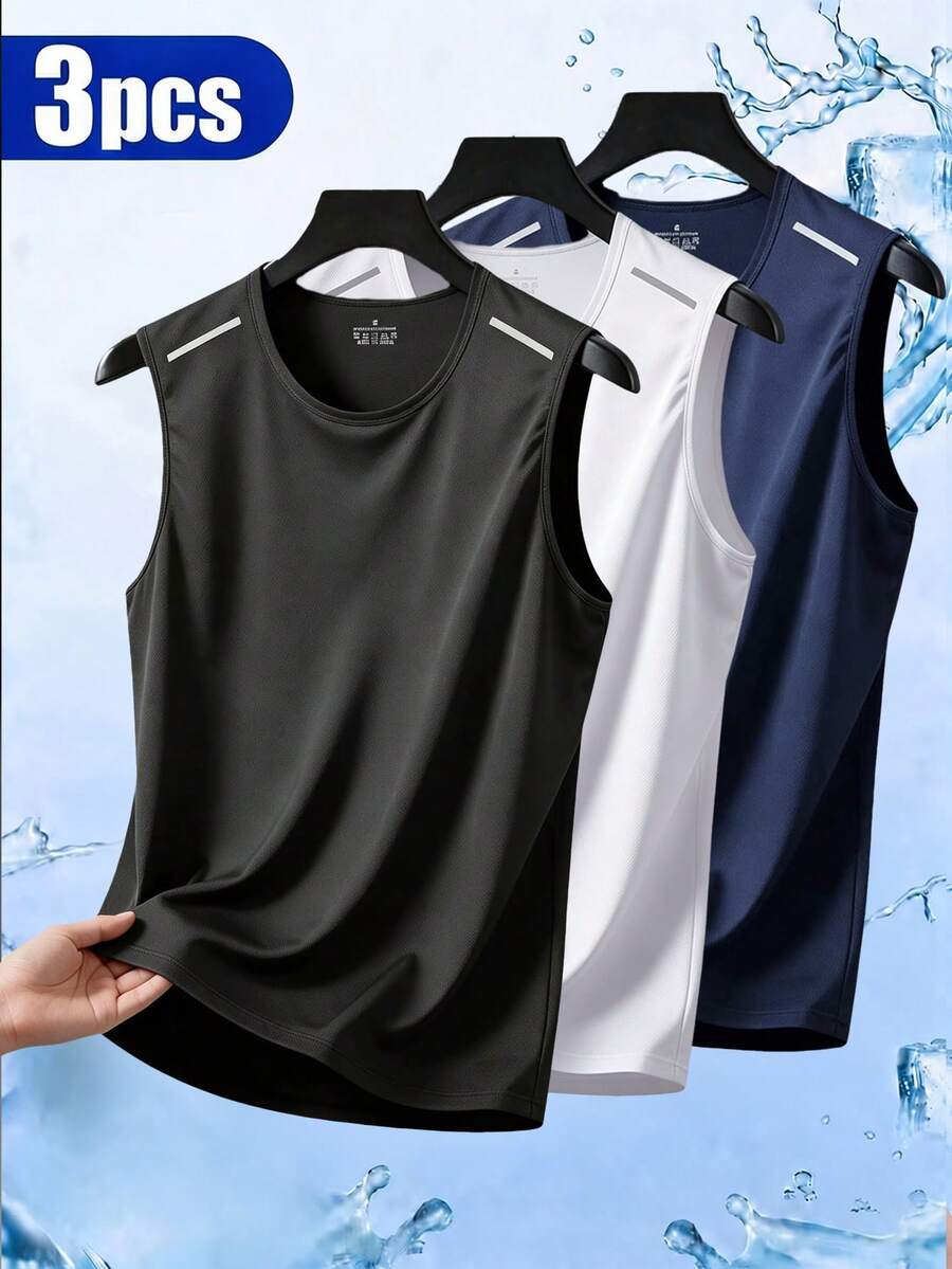 3pcs Men's Sports Casual Sleeveless Tank Tops For Fitness, Running, Basketball - Multicolor - View 1