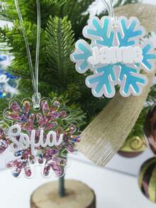 Personalized White Name Ornaments - Custom Hanging Snowflakes - Christmas Tree Decorations 2026 - Multicolor - View 2