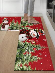 1/2pcs Christmas Kitchen Decor Rugs, Winter Kitchen Mats And Pads, Non-Slip Washable Absorbent Kitchen Accessories Decorative Floor Mat, Christmas Holiday Gift! - Multicolor - View 6