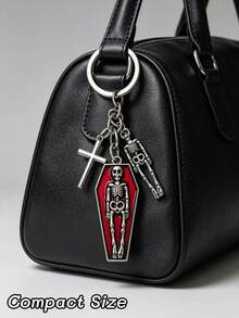 1pc New Alloy Enamel Halloween Skeleton Keychains, Gothic Coffin Cross Skull Charm, Silver Key Rings Chain, Car Bag Pendant, Halloween Party Gift - Multicolor - View 1