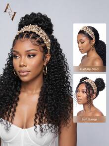 ARABELLA Water Wave Ponytail 100% Human Hair Drawstring Ponytail Extension Clip In Hair Curly Glueless Natural Black Onytails For Women Clip In On Ponytail Hair Extensions Beginner Friendly - SNatural - View 3