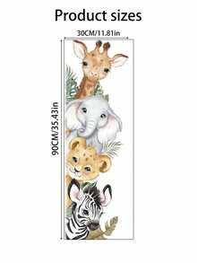 90x30cm Cute Wild Animal Wall Sticker, Giraffe Elephant Lion Zebra Children's Room Baby Room Door Bedroom And Game Room Decorative Sticker - Multicolor - View 7