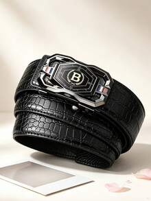 2/1pc New Crocodile Patterned Men's Waist Belt, Toothless Automatic Buckle, Multifunctional Pants Waist Belt, Fashionable And Casual, - Multicolor - View 8