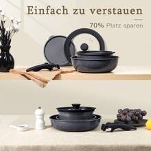 GiPP 15-Piece Pot And Pan Set With Removable Handle, Small, Black - Stackable, Induction Compatible, For All Cooktops, Cookware Set - View 3