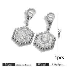 1pc Stainless Steel Gold Plated Hexagonal Letter Charm With Lobster Clasp, Alphabet Heart Pattern Pendant, DIY Keychain Bag Charm Accessories - one-size - View 40