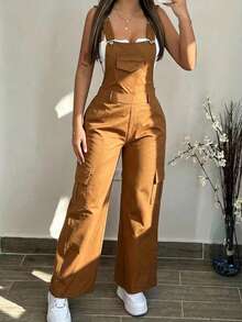 Autumn V-Neck Outerwear Vest & Wide Leg Suit Pants Commuter Set Christmas - Khaki - View 1