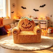 MOONBEEKI Halloween Pumpkin Kids Sofa, One-Piece Faux Rabbit Fur Plush Kids Sofa, Soft Leisure Chair For Bedroom And Game Room - Orange - View 2