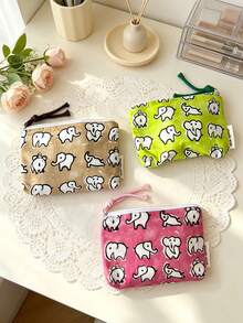 1pc Cute Animal Pattern Zipper Makeup Pouch Vintage Style Portable Cosmetic Bag Travel Essentials Coin Purse Card Holder Small Canvas Organizer Purse - Multicolor - View 6