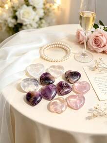 1/2pcs Natural Random Rose Quartz Heart-Shaped Stones, Christmas Decoration Stones - Polished Natural Rose Quartz Heart-Shaped With Natural Inclusions And Cracks; A Very Suitable Natural Crystal Stone For Meditation And Energy Work. This Handmade Natural Stone Has Unique Pink Tones And Smooth Edges, The Stone Is Naturally Formed And May Have Color Differences And Internal Cracks, Christmas Decoration, Christmas Gift - Multicolor - View 7