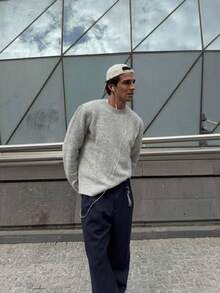 Men's Autumn/Winter Fashion Simple Loose Solid Color Casual Knit Sweater - Grey - View 6