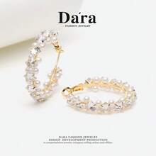 DARA Freshwater Pearl Earrings S925 Silver 3-4mm High Luster Design Luxury Women's Double Hoop Earrings - White Gold - View 7