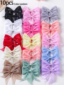 10pcs Girls Multi-Color Sequin Chiffon Bow Hair Clips, Side-Split Simple Bangs Clips, Non-Damaging Hair Clips, Sweet Versatile Alligator Hair Clips For Back Of Head, Baby Hair Clips, Daily Use - Multicolor - View 5