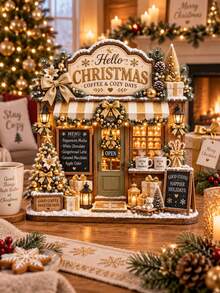 Printed Wooden Christmas Bookstore Desktop Decoration, Realistic 3D Holiday Storefront Sign, Holiday Coffee Shop Scene Ornament, Rustic Christmas Home Decor, Bookshelf Fireplace Countertop Decoration, Holiday Gift For Friends And Family, No Lights Included - Christmas Bookstore - View 7