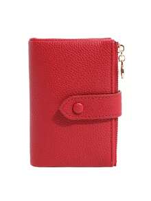 New Women's Short Wallet, Lychee Texture, Snap Flap, Side Zipper Coin Pocket, Multi-Card Slot Large Capacity, Portable Compact, Fashionable Versatile Women's Purse Card Holder - Multicolor - View 3