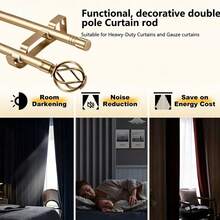 1 Set Double Rod Curtain Rod Kit, Metal Adjustable Splice Double Rod Curtain Rod Set, Suitable For Windows, Comes With Brackets, Perfect For Bathroom, Bedroom And Living Room Blackout Curtains (Gold) - American Style Double Rod - Gold - View 8