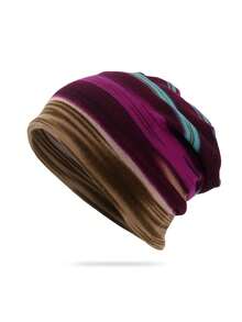 1PC Four Seasons Color Block Striped Knit Hat Unisex Multi-Functional Scarf Beanie Slouchy Hat Suitable For Daily Outdoor Wear - Multicolor - View 11