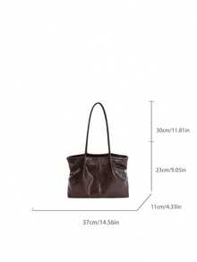 Tote Bag With Pom Pom Charm Decoration, Long Handle With Vertical Stitching Design, Vintage Maillard Style Tote Bag, Large Capacity Soft Draping Storage, Versatile Women's Shoulder Bag For Daily Commute And Travel - Coffee - View 2