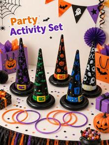 1 Set Halloween Giant Ring Toss Game, Carnival Inflatable Witch Hat Ring Toss, Suitable For Adults, Applicable For Halloween Party, Carnival, Classroom, Indoor/Outdoor And Campus Scenes - Inflatable Wizard Hat Ring Toss - View 2