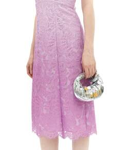 Rich Radi Q's Elegant Women's Purple Lace Midi Dress, Sleeveless Spaghetti Strap Fitted Dress, Contrast Embroidery Detail, Suitable For Formal Occasions - Pink - View 5