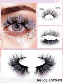 1 Pair Glitter False Eyelashes, Colorful Fluffy Faux Mink Lashes With Sequins, Suitable For Makeup Artists, Cosplay, Halloween Colorful Lash Extensions - Multicolor - View 6
