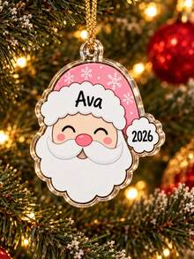 1pc Customized Santa Claus Head Acrylic Pendant, Personalized Name And Year Christmas Keepsake, Christmas Decoration, Christmas Gift, Holiday Gift, Christmas Tree Ornament, Christmas Gift - Multicolor - View 6