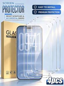 Gorilla Hero 4pcs/Pack, High-Definition Clear Tempered Glass Screen Protector, Compatible With IPhone Devices, Anti-Scratch, Anti-Collision, Oleophobic Coating Smooth Touch, Compatible With IPhone Ultra/18 Pro Max/18 Pro/18/17e/17 Pro Max/17 Pro/17 Air/17/16 Pro Max/16 Pro/16 Plus/16/15 Pro Max/15/14/13/12 And Other Models. - Clear - View 2