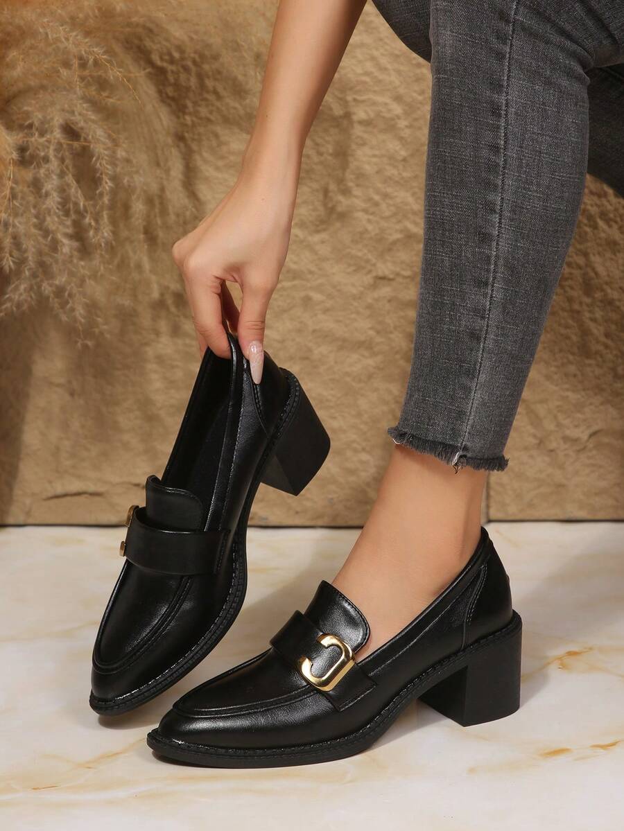 Deep Cut High Heel Women's Pumps With Side Elastic Band Design, Simple Daily Commute Shoes
