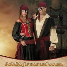 10pcs Adult Unisex Pirate Costume Set, Pirate Bandana, Captain Hat, Vintage Wide Belt, Pirate Eyepatch, Necklace, Earrings, Ring, Complete Accessory Set, Suitable For Pirate Theme Party, Cosplay And Halloween - Multicolor - View 4